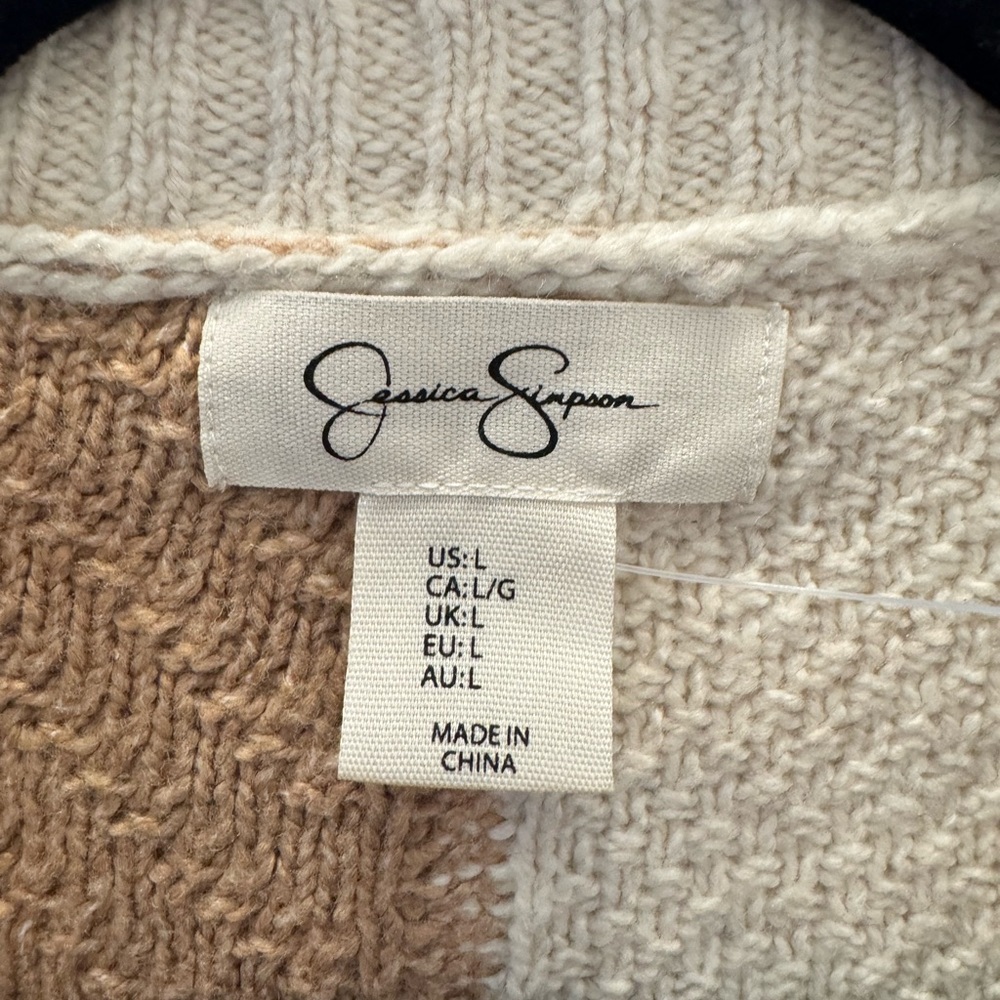 Cream Patchwork Boxy Cable-Knit Cardigan Sweater - Picture 2 of 7
